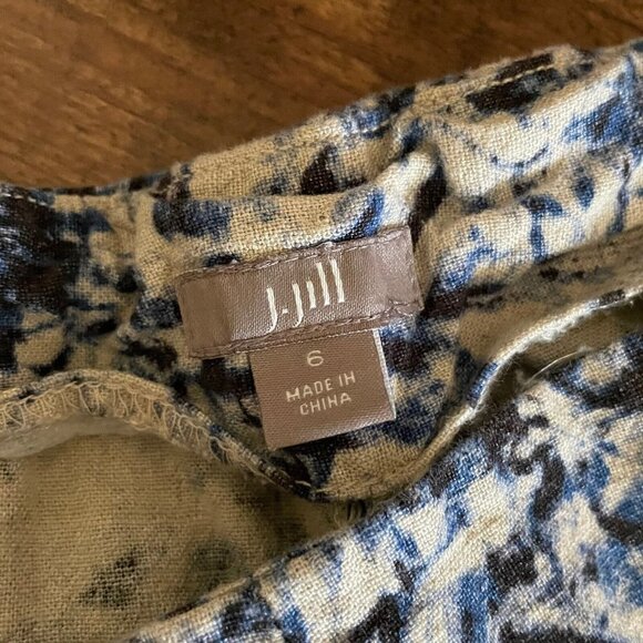 J Jill Linen Pant Womens Sz 6 Tan Indigo Blue Dyed Boho Coastal Beach High Waist - Picture 6 of 7